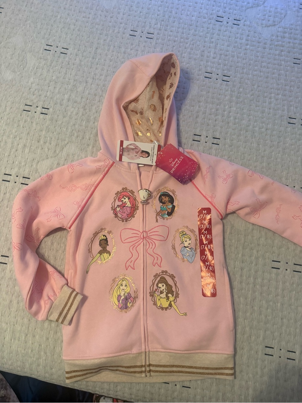 Disney Pink Girls' Princess Zip Hoodie with Gold Lining